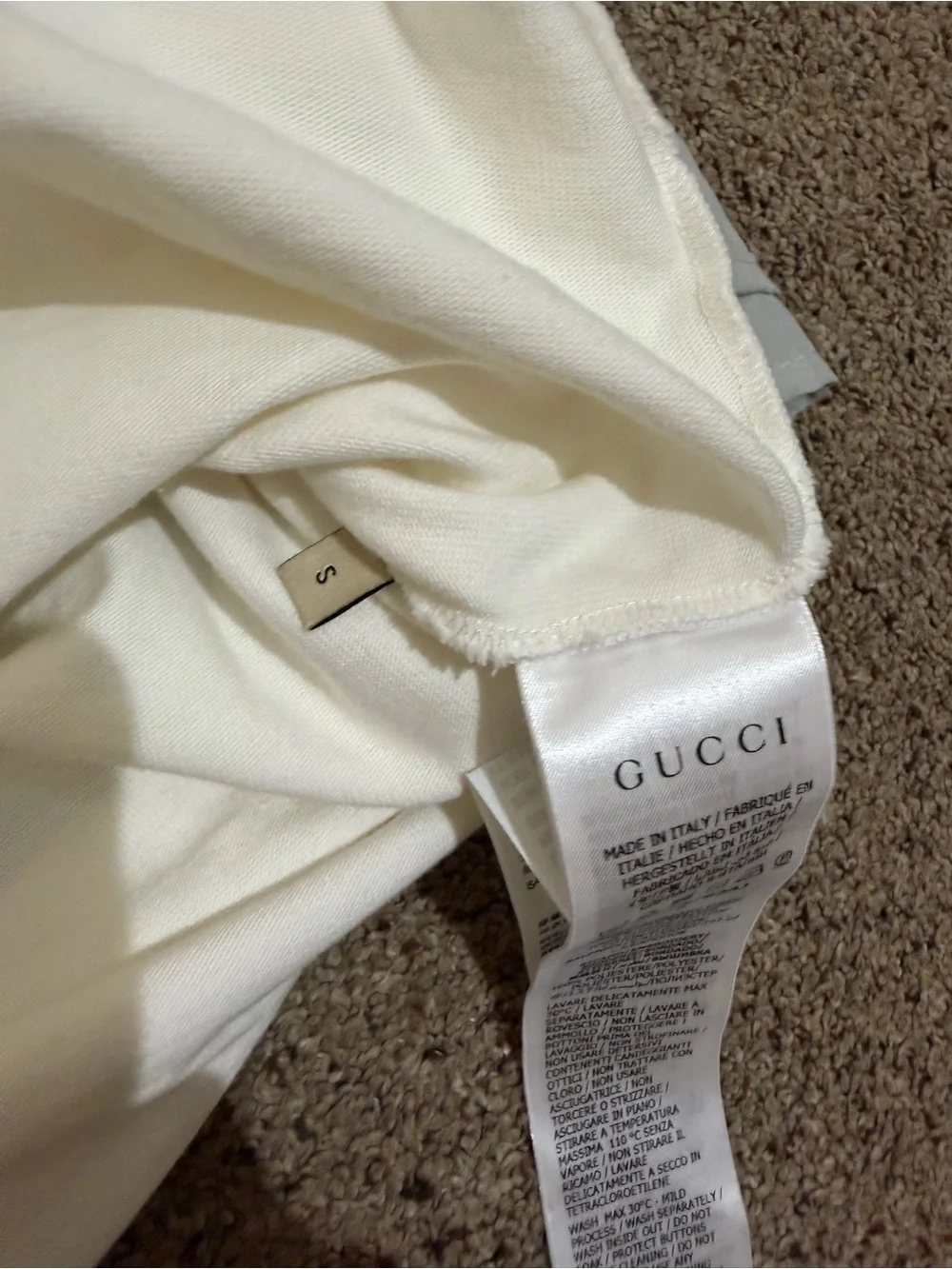 Gucci White Polo with Green Stripe Trim and Chest Web